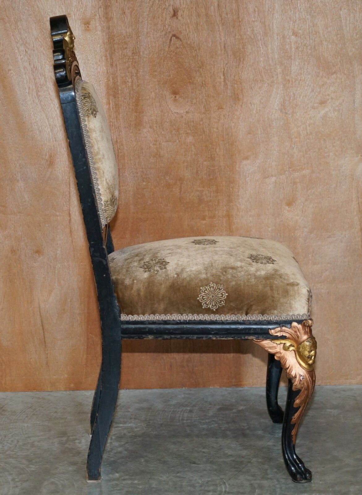 photo furniture Four Restored Antique Victorian Heavily Carved Ebonised Gold Gilt Dining Chairs
