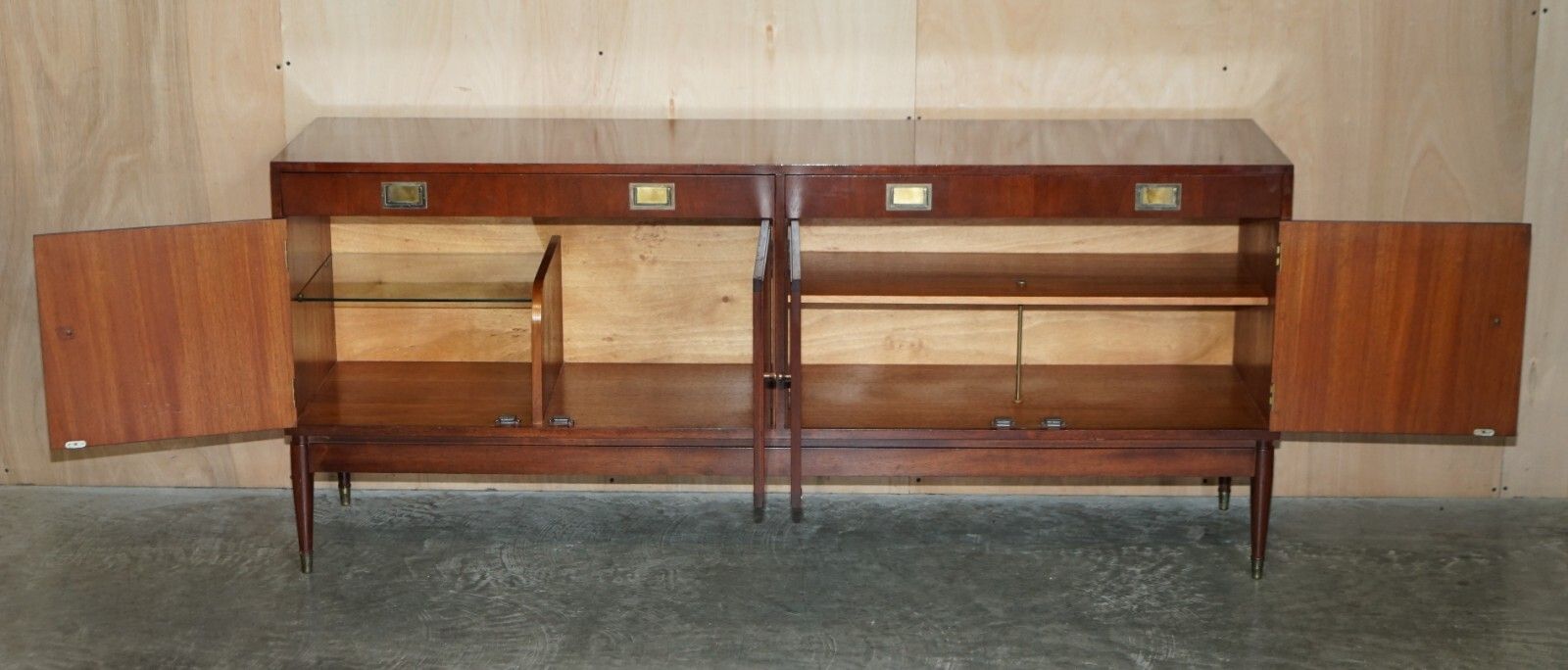 Furniture 1966 Stamped Greaves & Thomas Mahogany Brass Sideboard Military Campaign Handles photo
