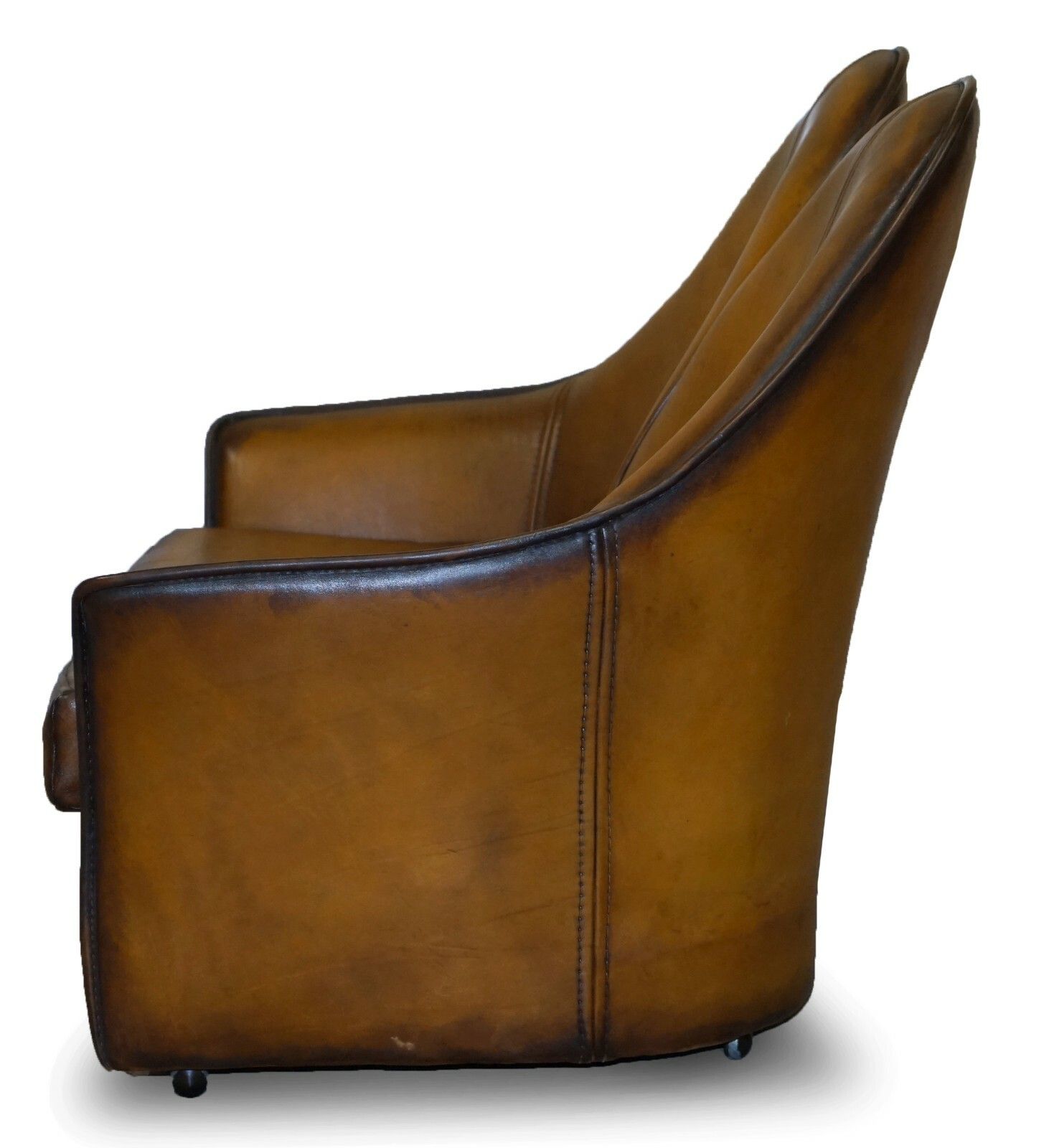 2850.0 Sublime Fully Restored Art Modern Curved Back Brown Leather Sofa Part Of Suite photo