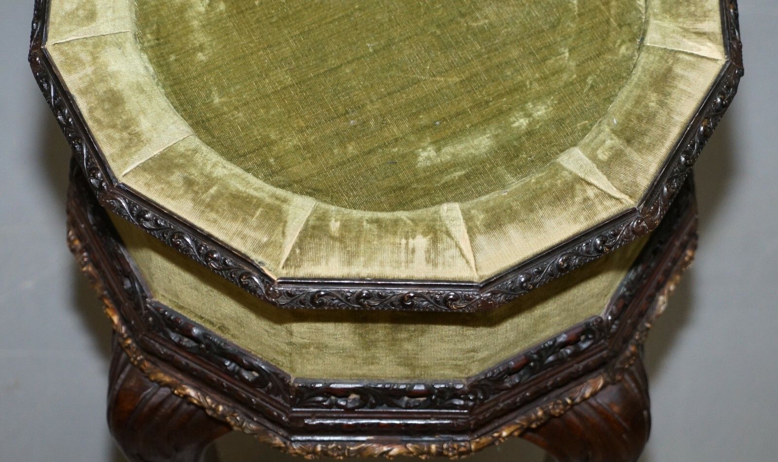 Sublime Pair Of Antique Circa 1860 Mahogany Carved Side Lamp Tables Velvet Tops photo Furniture