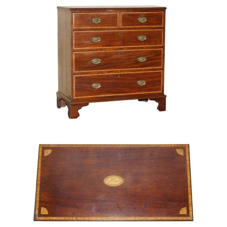 Antique Sheraton Revival F.Thomas Halesowen Chest Of Drawers Mahogany Satinwood