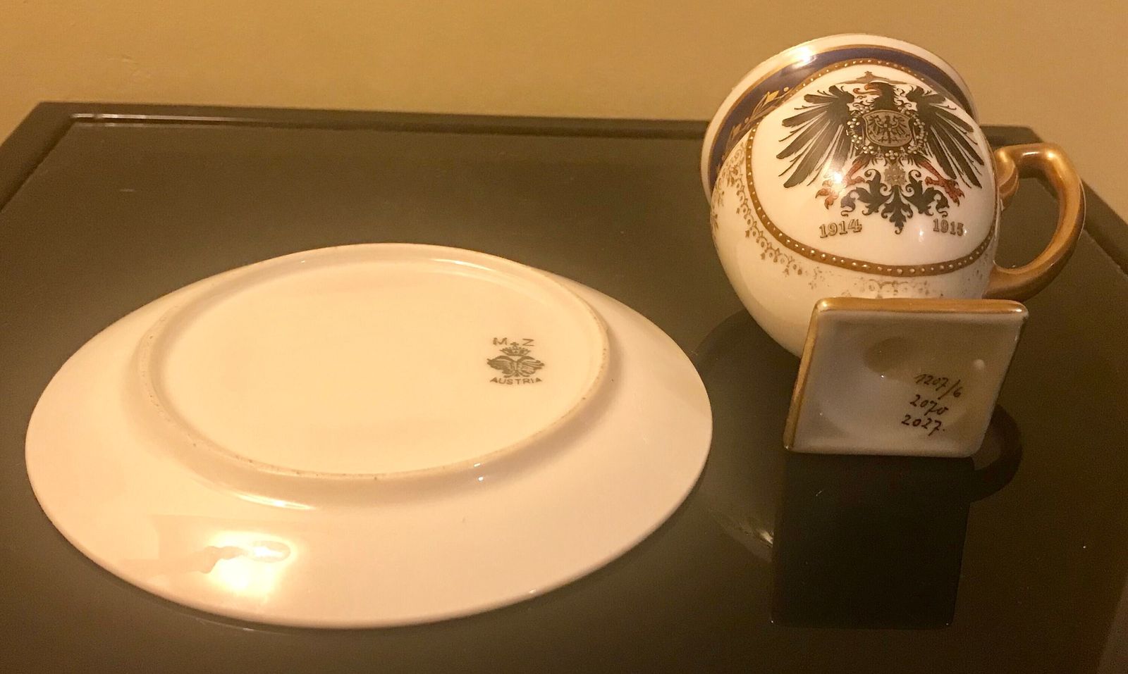 Antique Porcelain Miniature Commemorative Cup & Saucer — Moritz Zdekauer ('Mz') Of Austria photo Home Decor
