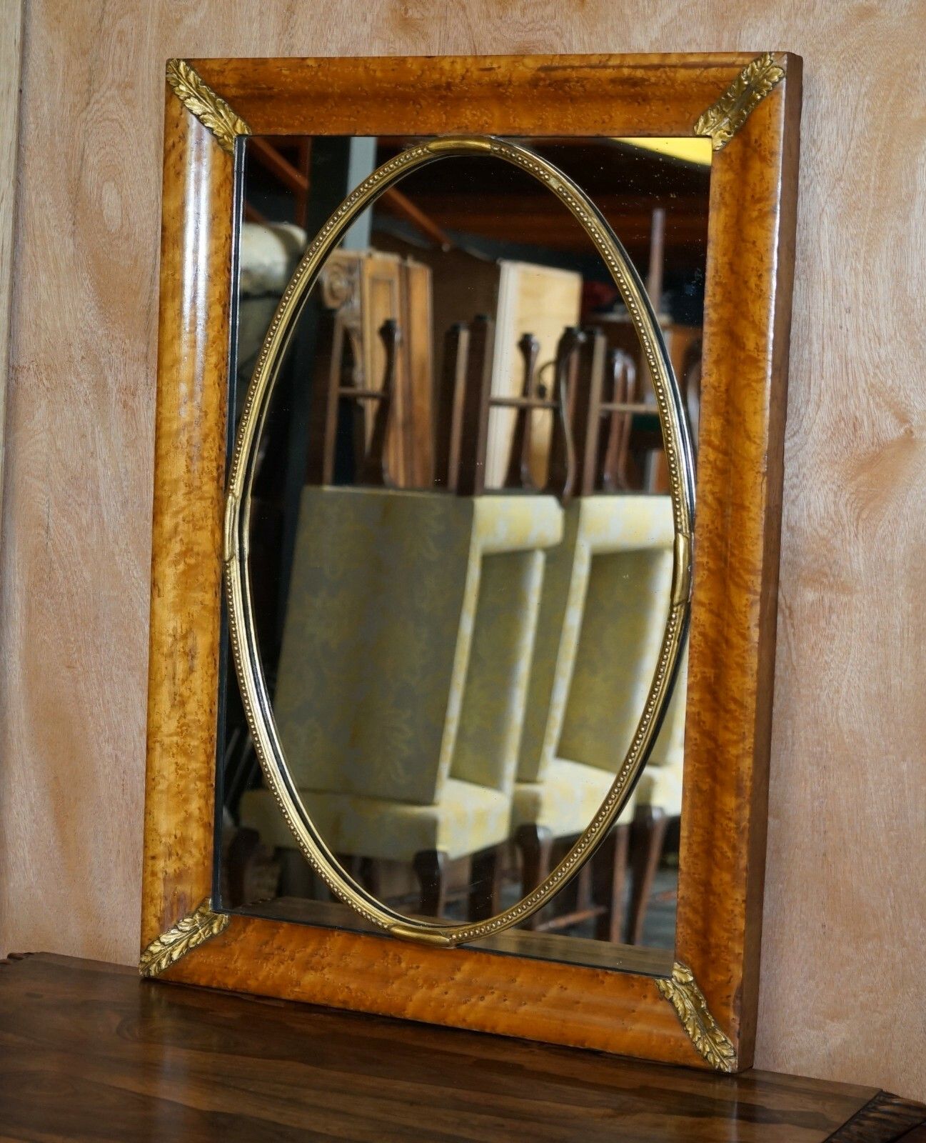 Stunning 19th Century Burr Walnut French Mirror With Giltwood Decoration photo for sale