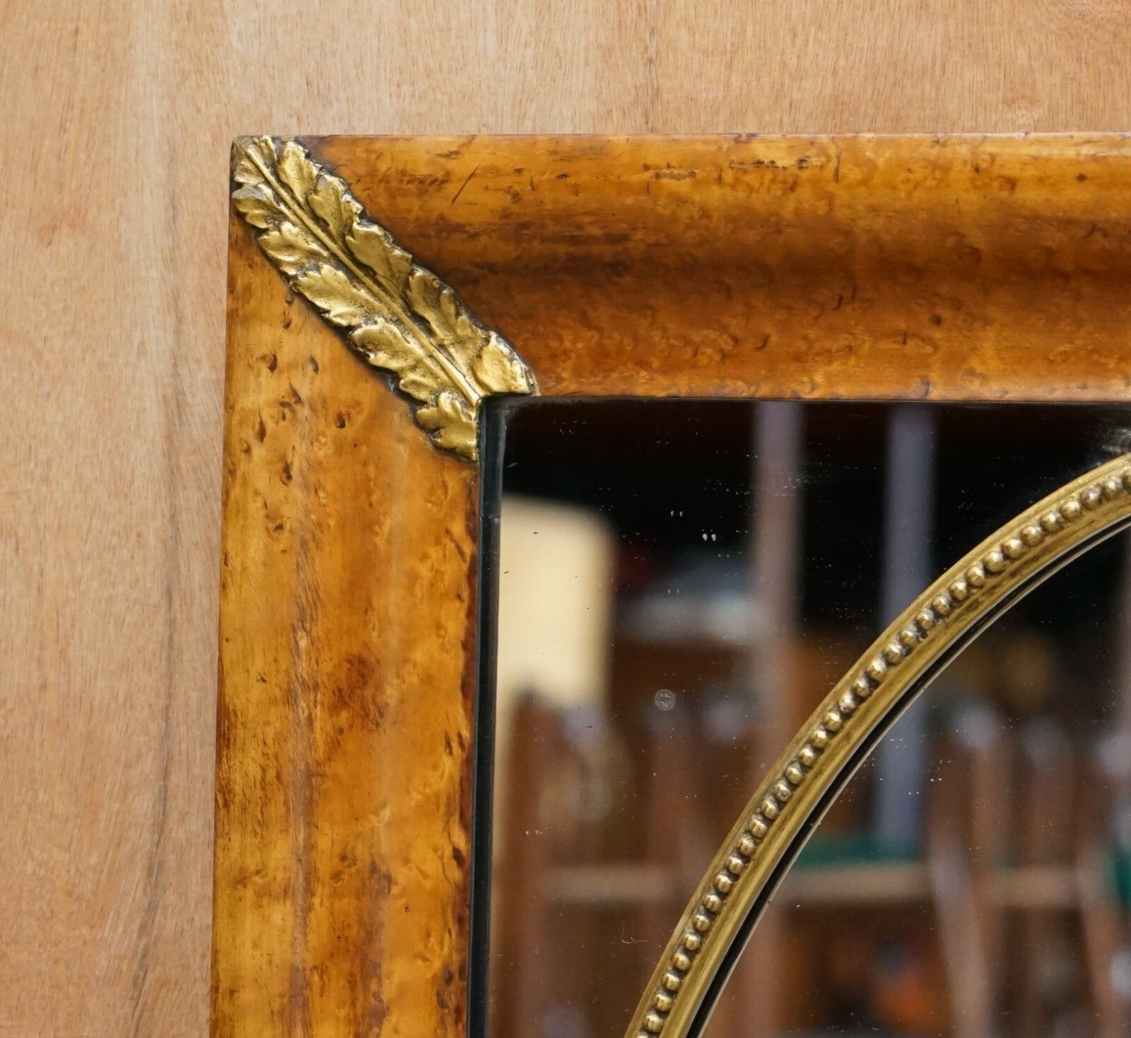 Stunning 19th Century Burr Walnut French Mirror With Giltwood Decoration photo vinterior
