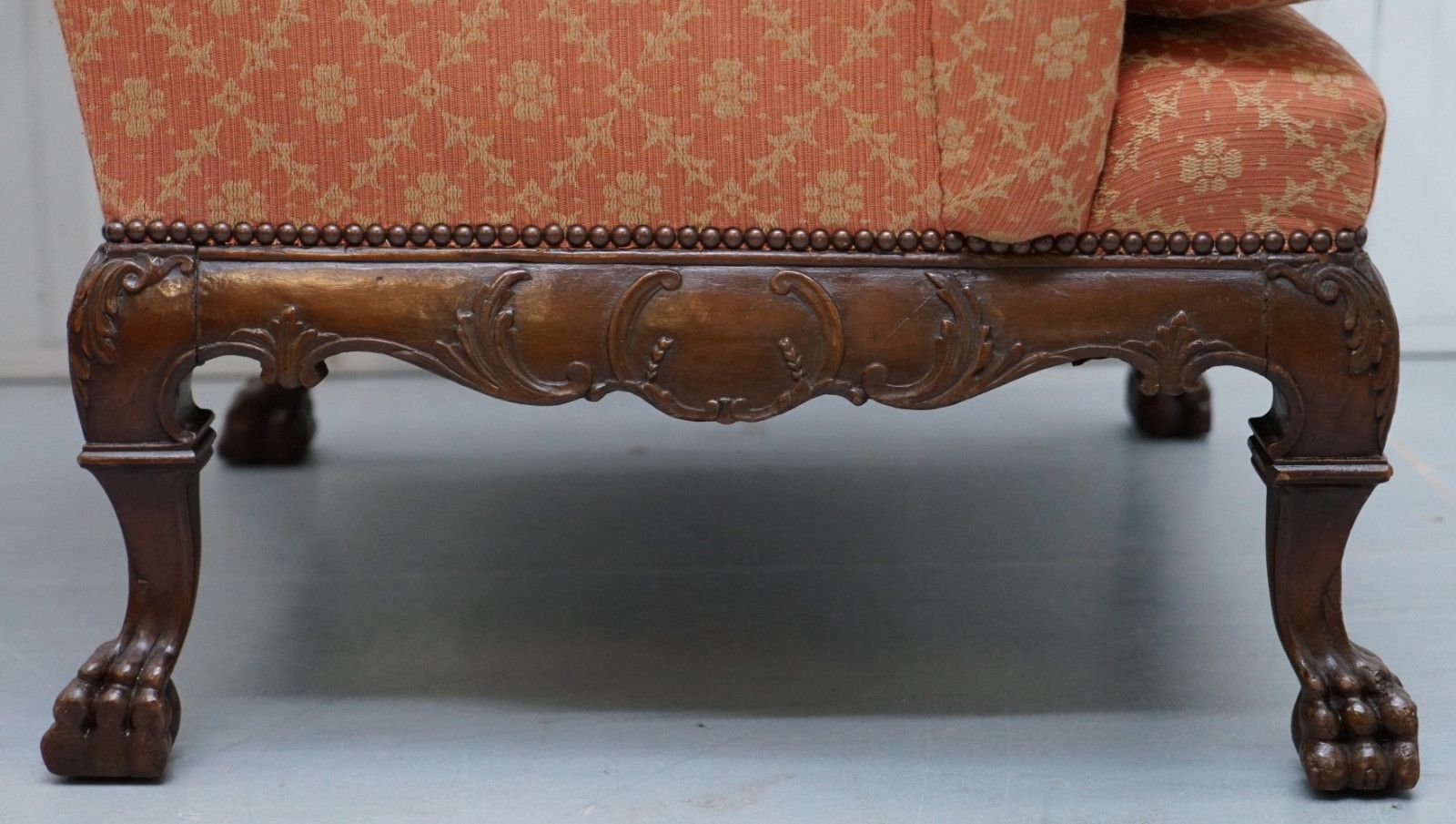 photo for sale Rare 19th Century Thomas Chippendale Easy Wingback Armchair Heavily Carved Wood