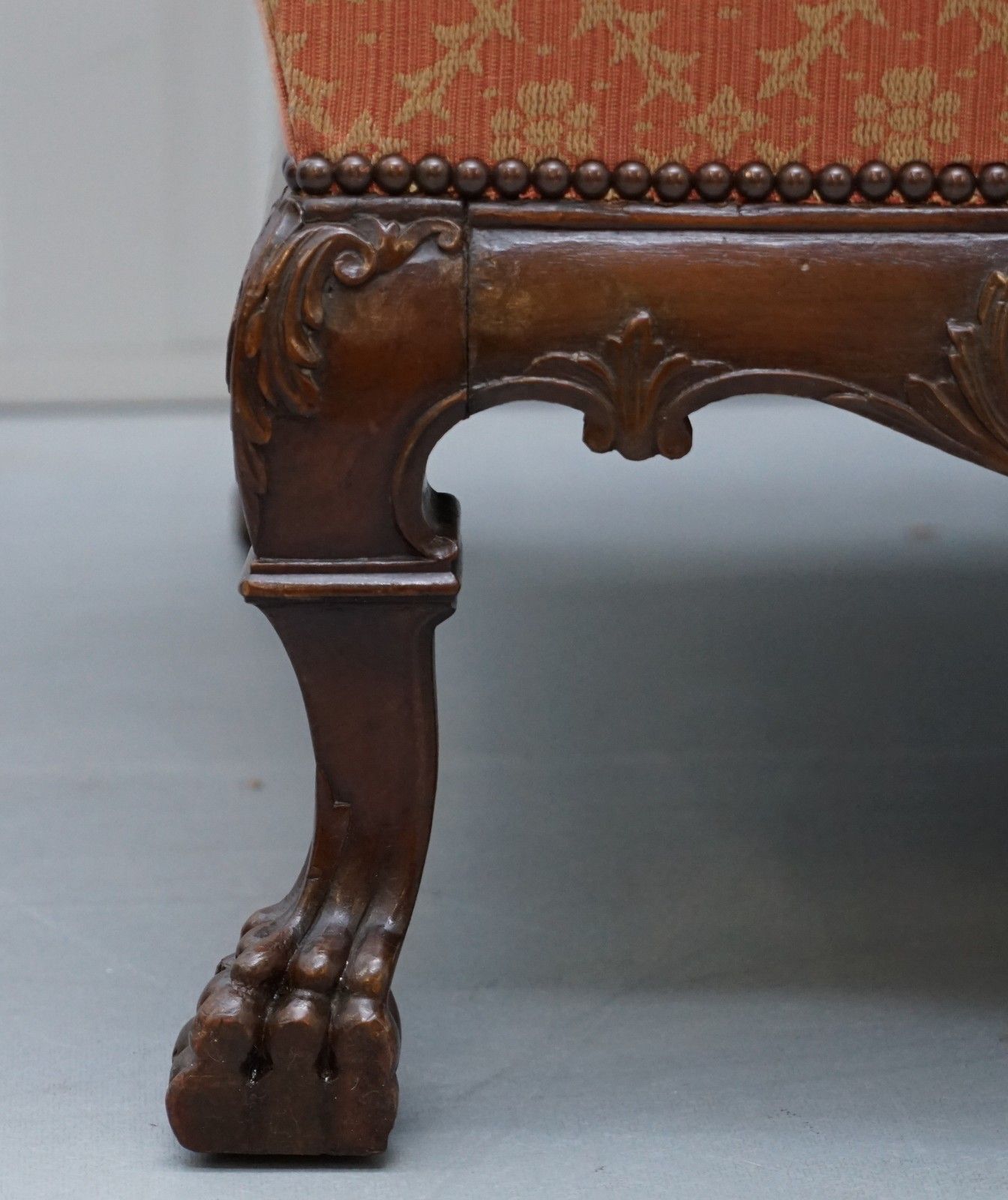 Furniture Rare 19th Century Thomas Chippendale Easy Wingback Armchair Heavily Carved Wood photo