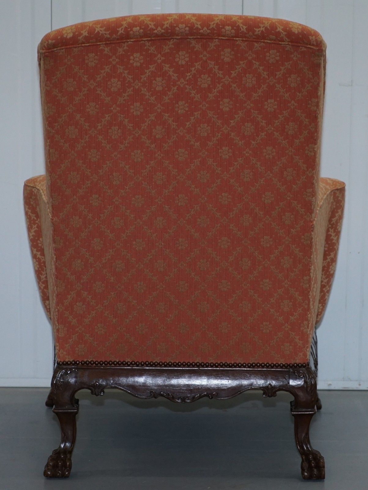 2750.0 Rare 19th Century Thomas Chippendale Easy Wingback Armchair Heavily Carved Wood photo