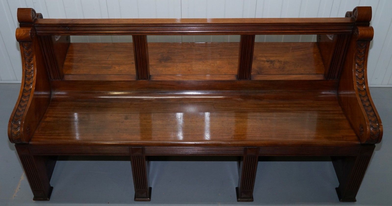 Rare Victorian Walnut Double Sided Museum Gallery Pew Bench Pugin Gothic Steeple photo Furniture