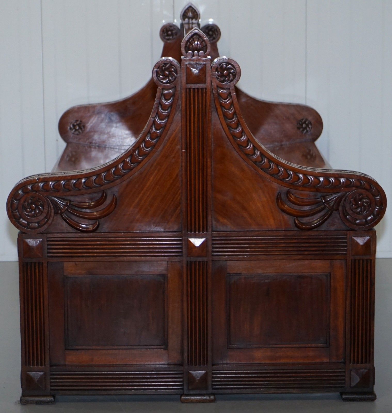 photo furniture Rare Victorian Walnut Double Sided Museum Gallery Pew Bench Pugin Gothic Steeple