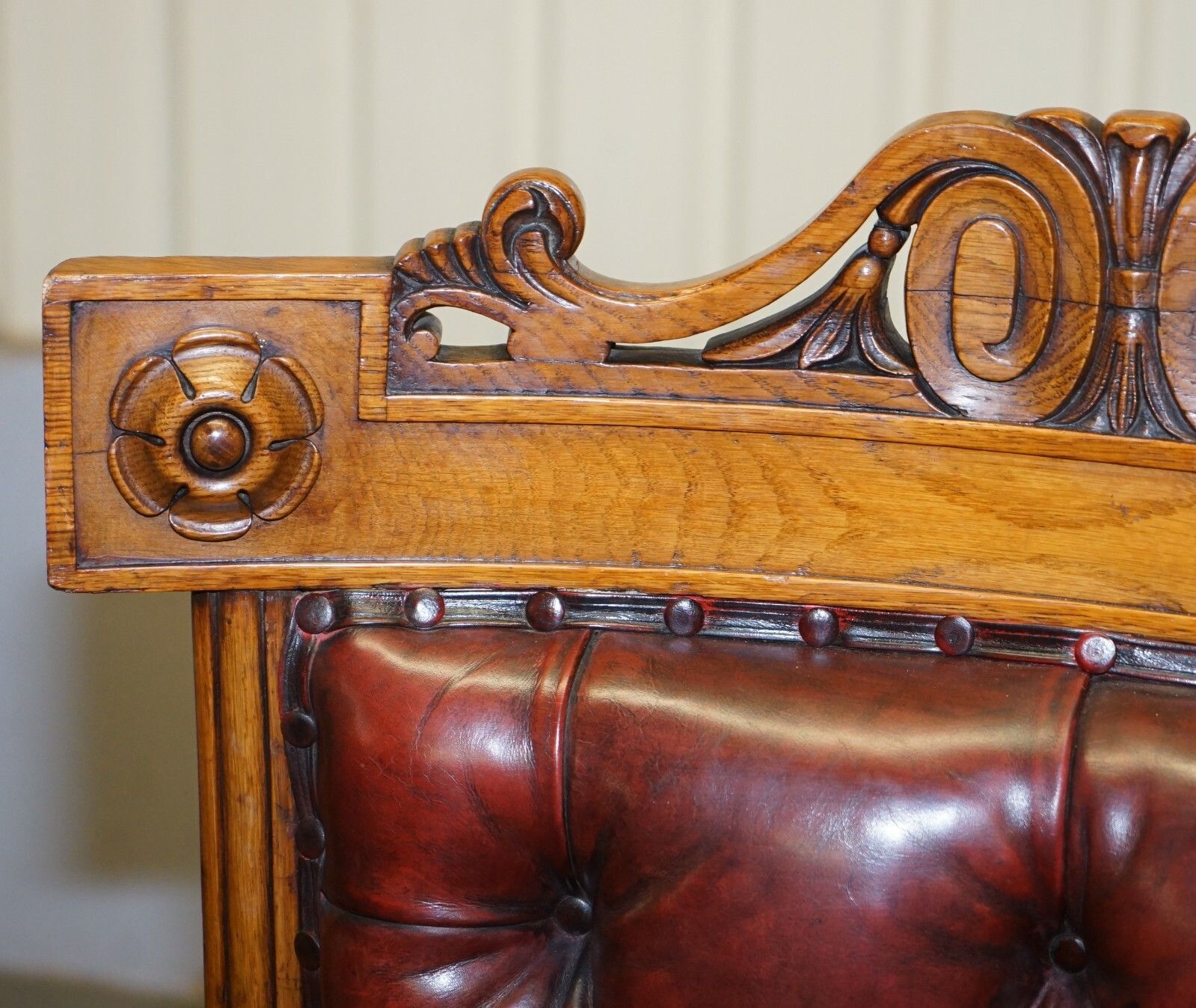 English Estate Circa 1840 Royal Crown Stamped Oxblood Leather Throne Armchair photo 2750.0