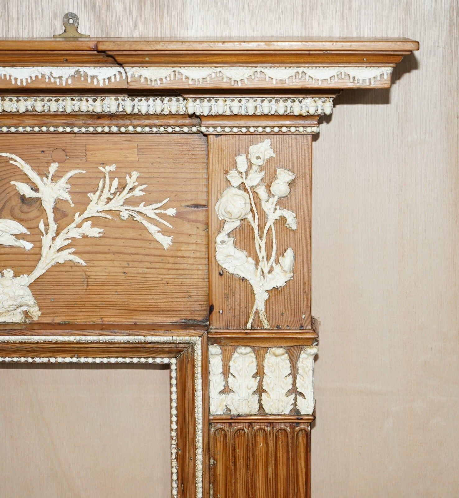 Antique Victorian Pitch Pine & Gesso Carved Fire Surround Fireplace Mantlepiece photo vintage