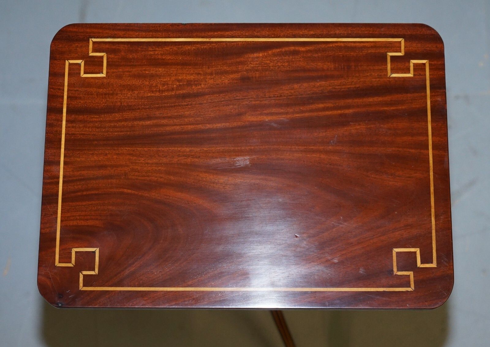 photo for sale Pair Of Antique Flamed Walnut & Inlaid Regency Style Tripod Side End Lamp Tables