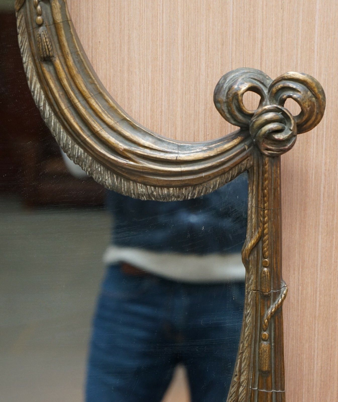 Rare Large Late 19th Century Giltwood Mirror French Shield Shape Acanthus Detail photo buy