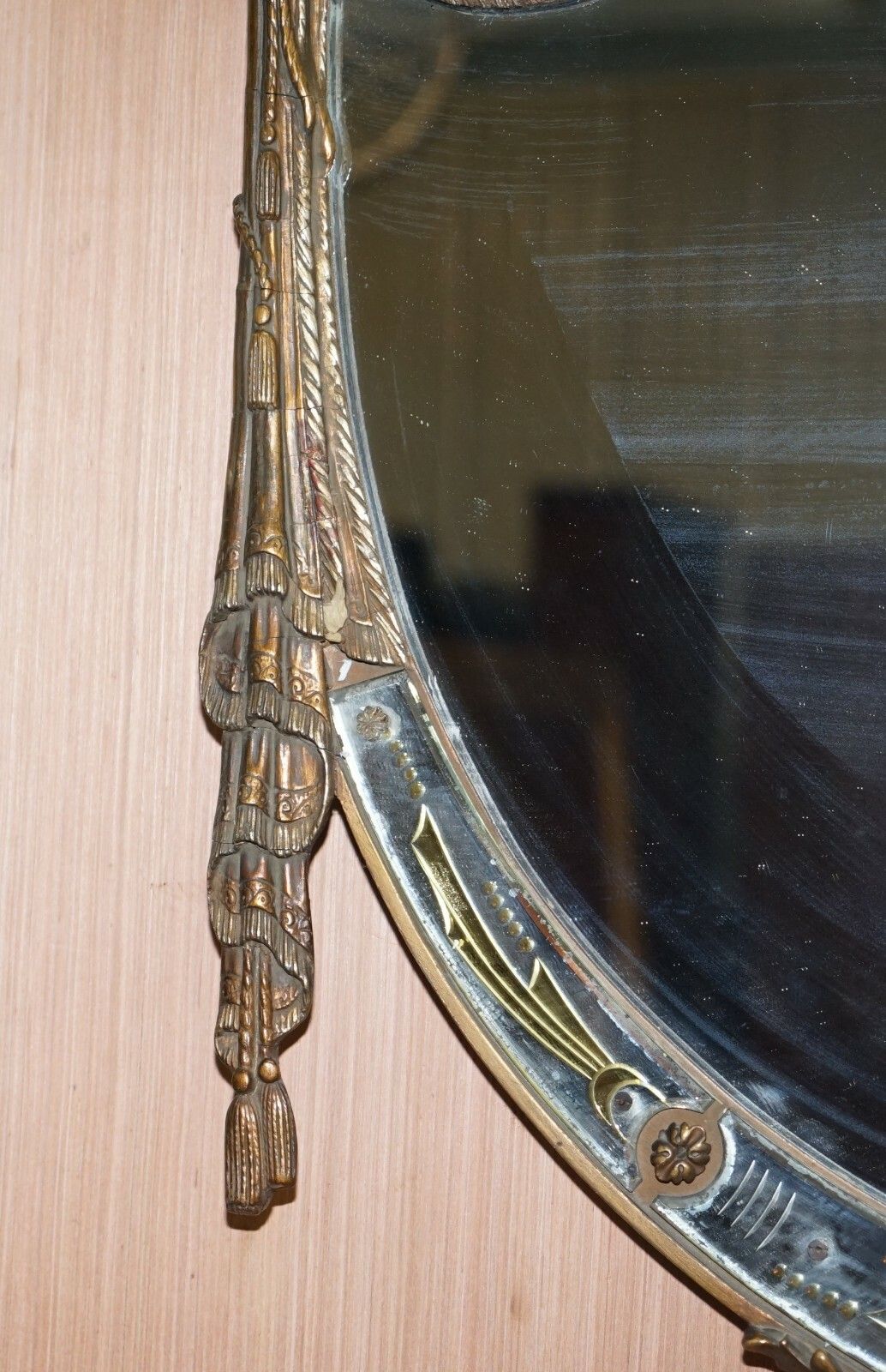 Rare Large Late 19th Century Giltwood Mirror French Shield Shape Acanthus Detail photo vintage