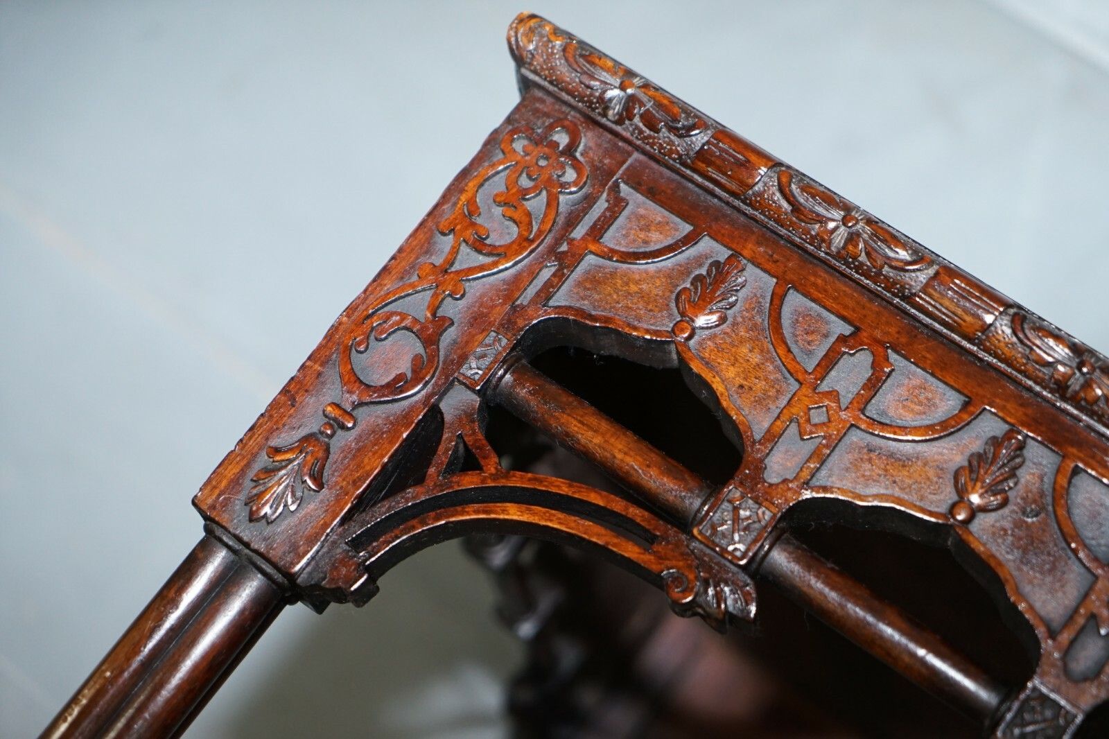 2750.0 Rare 19th Century Thomas Chippendale Clustered Column Leg Silver Tea Side Table photo