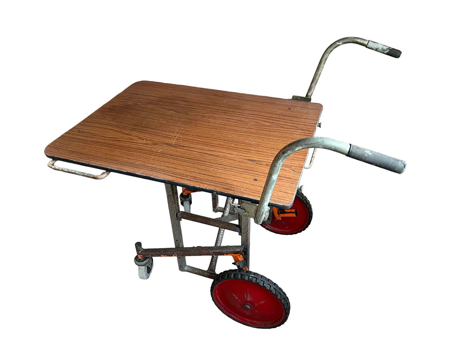 Rare Mid Century Industrial Utility Cart With Formica Top & Red Wheels photo buy