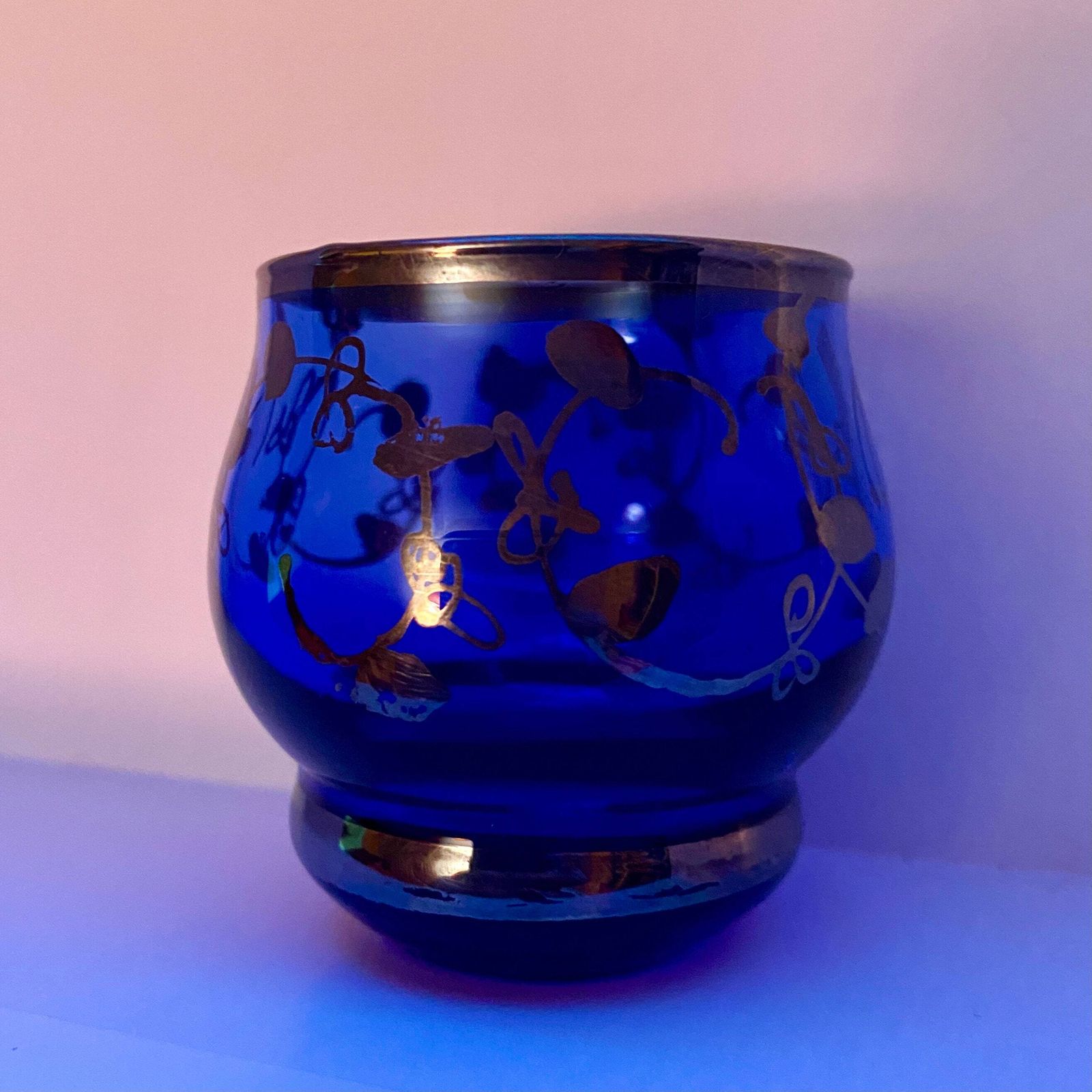 Eye Catching Cobalt Blue & Silver Venetian Glass Decanter With Liqueur/Shot Glasses photo Home Decor