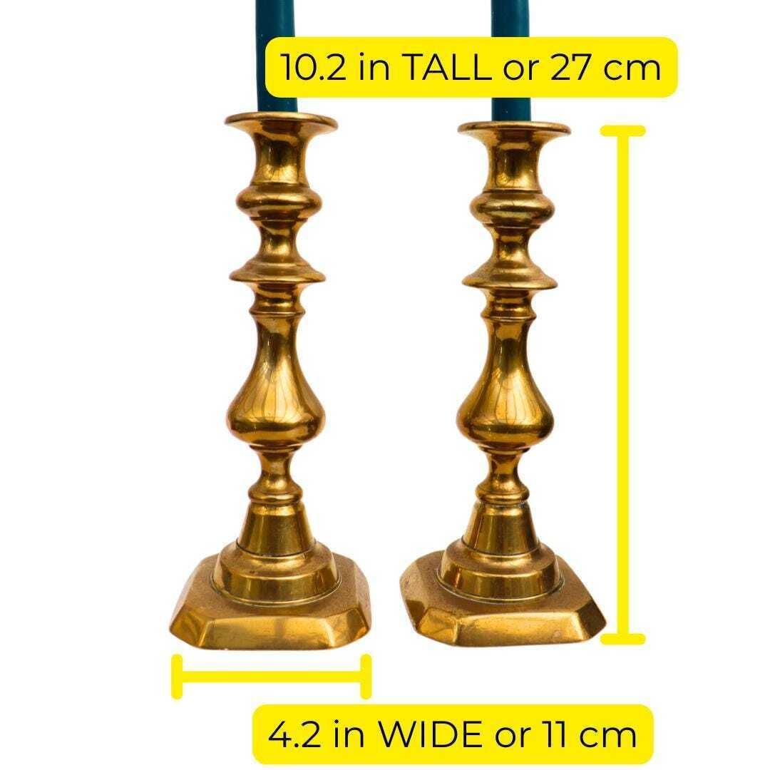 Large And Chunky Pair Of Victorian Brass Candlesticks Holders Pair H 10.7'' photo for sale