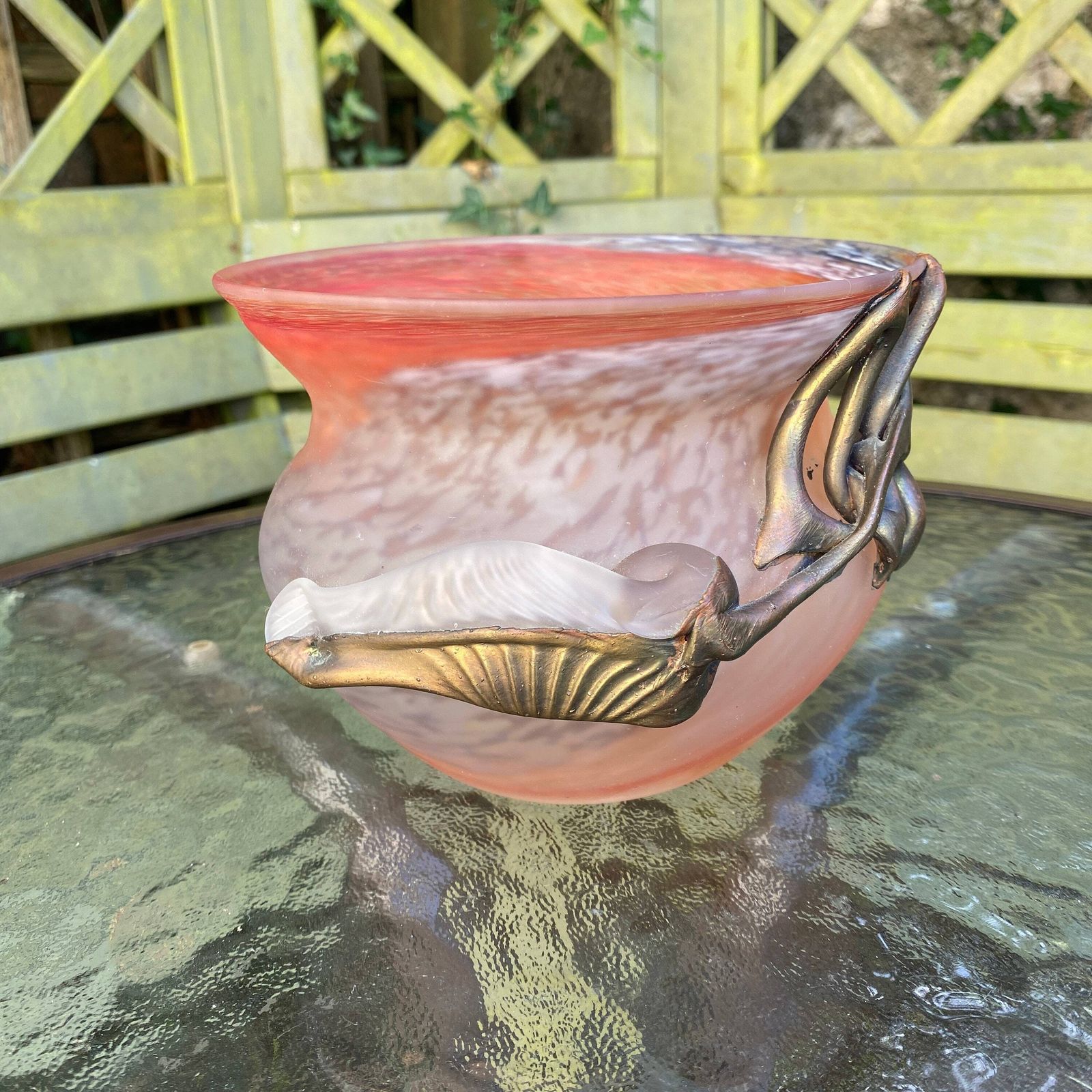 Stunning Filip Ravert Art Glass Vase With Copper/Bronze Organic Overlay photo furniture