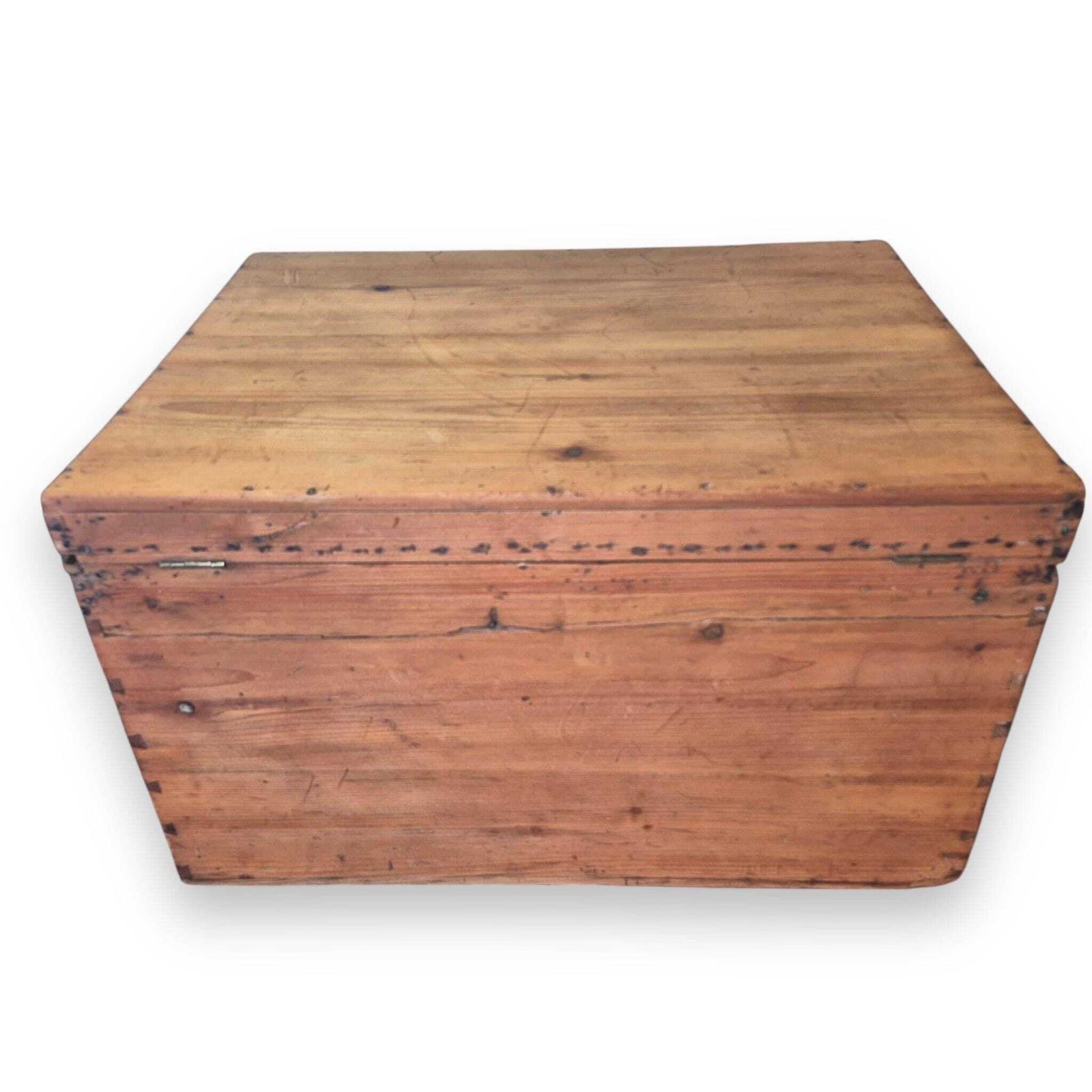 Antique 19th Century Waxed Pine Storage Trunk – Rustic Blanket Chest photo furniture