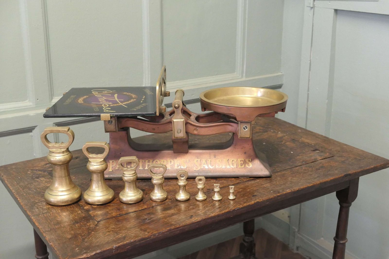 Palethorpes Butcher’s Balance Scales, Advertising Sausages photo furniture