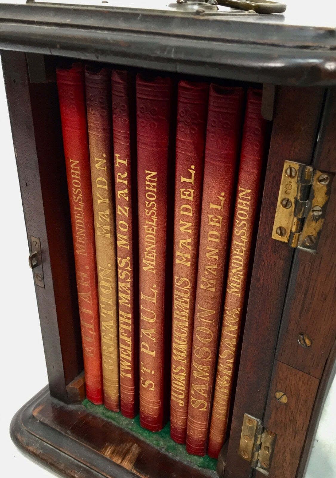 photo vinterior Antique Victorian Sheet Music Books In Wooden Glazed Display Box Cabinet C.1891