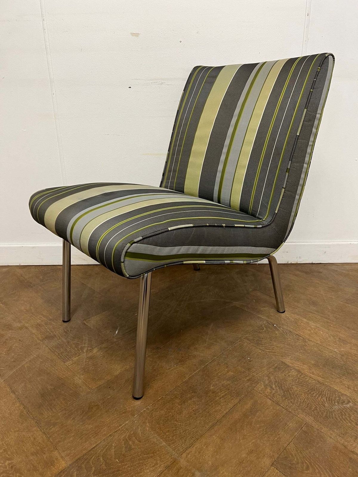 Vintage Walter Knoll "Vostra" Lounge Chair By Jens Risom 1990's In Green Striped Cloth photo furniture