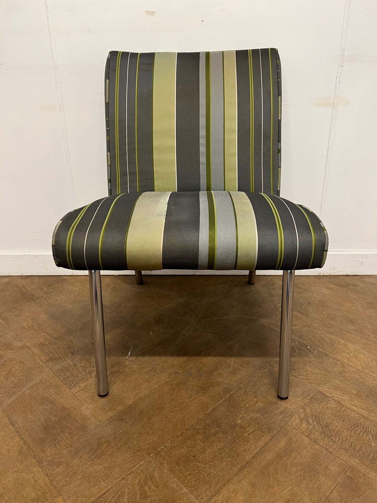 Vintage Walter Knoll "Vostra" Lounge Chair By Jens Risom 1990's In Green Striped Cloth photo for sale