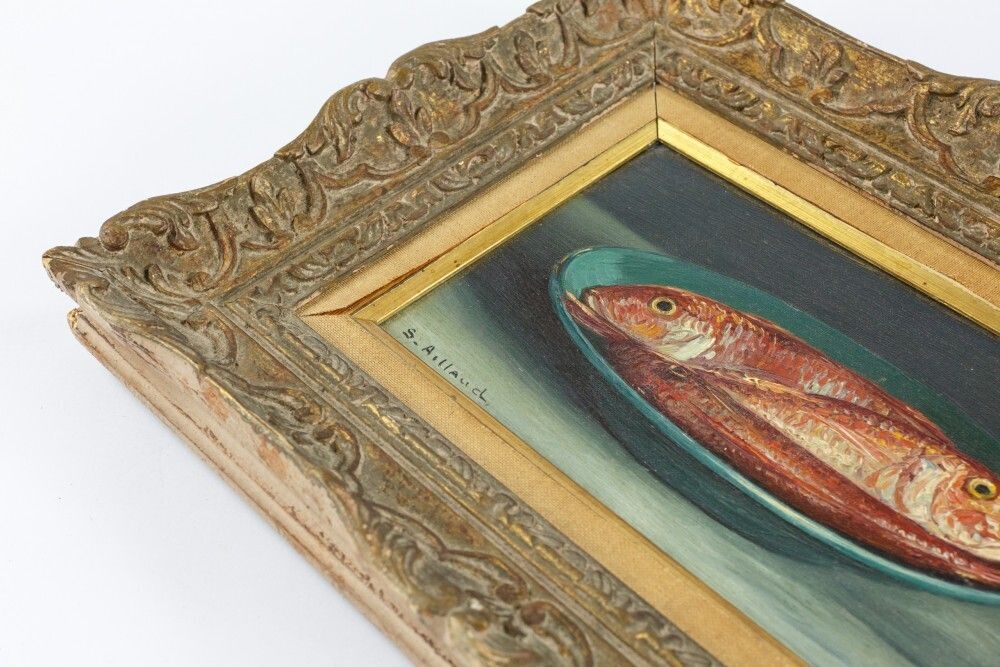 Naive Oil On Canvas Of Red Mullet photo furniture