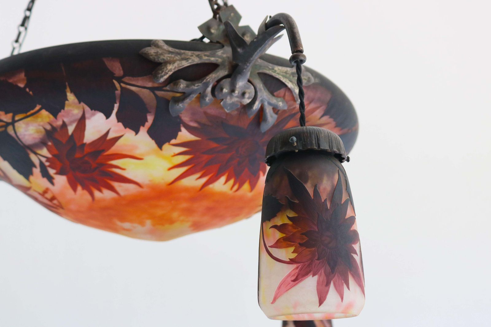 Exquisite Large Daum Nancy & Louis Majorelle Chandelier Model “Dahlia” 1905 photo for sale