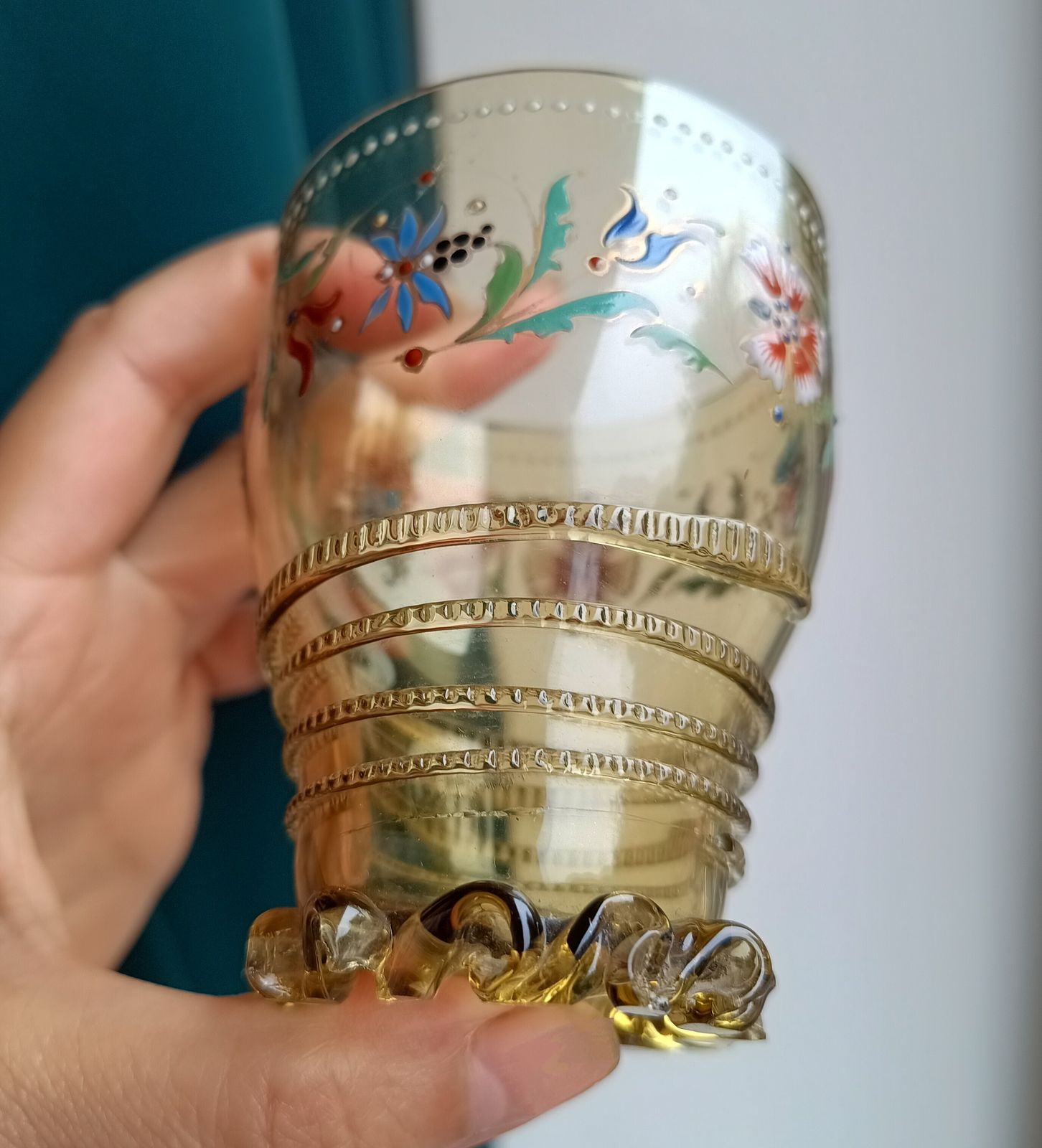 Theresienthal Historismus Olive Green Antikgrün Enamelled Glass Roemmer "Roman" Renaissance Revival Beaker By Henrietta Von Porschinger photo 155.0