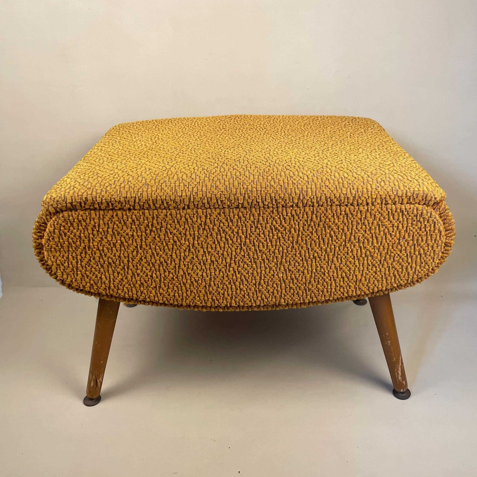 Vintage Retro Wooden Stool Wood Cottage Furniture Rectangle Yellow Hallway Farmhouse 40x56x38cm Boucle Fabric Sewing Box Storage Table
