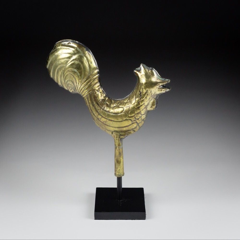 Late 19th Century Diminutive Full Bodied Brass Cockerel Weathervane photo for sale