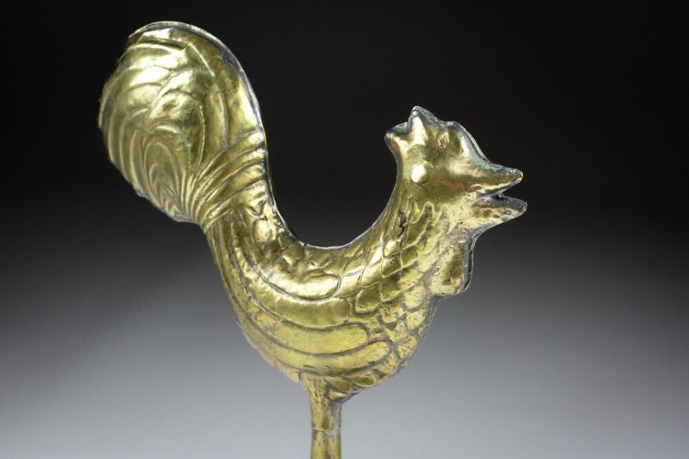 Late 19th Century Diminutive Full Bodied Brass Cockerel Weathervane photo Art