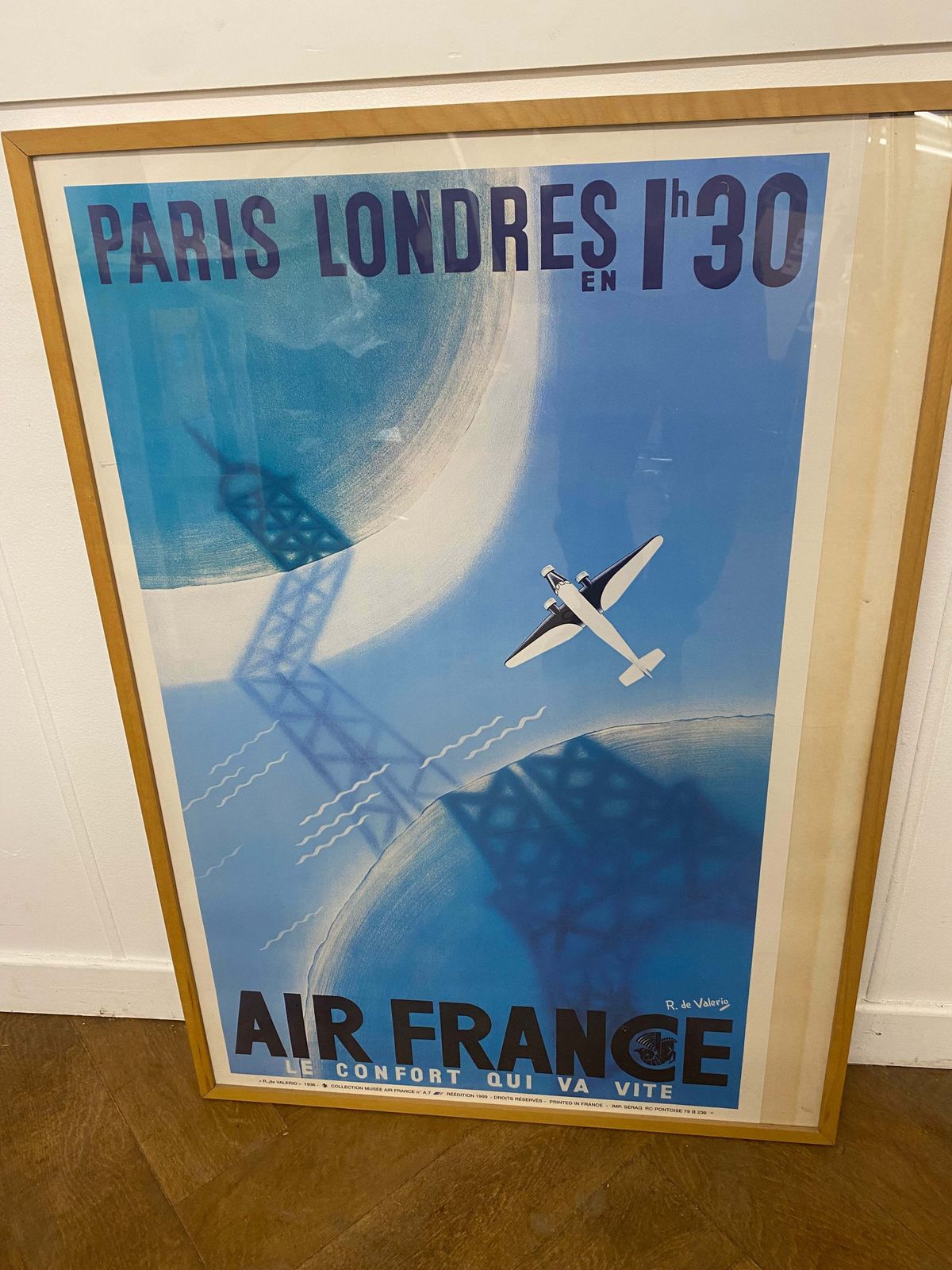 Original Vintage Glazed Framed Air France Travel Poster