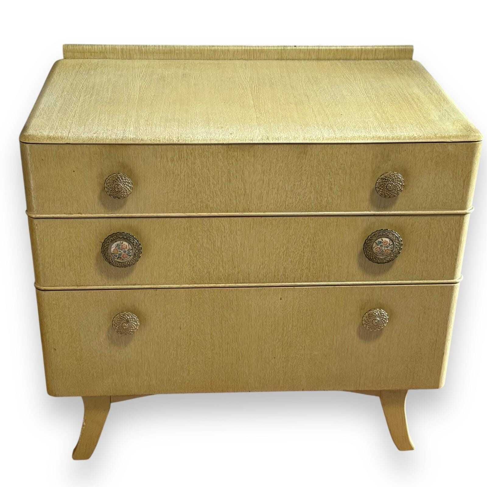 Small Vintage 1950s Painted Chest Of Drawers | Retro 3 Drawer Dresser With Splayed Legs | Mid Century Bedroom Storage photo Furniture