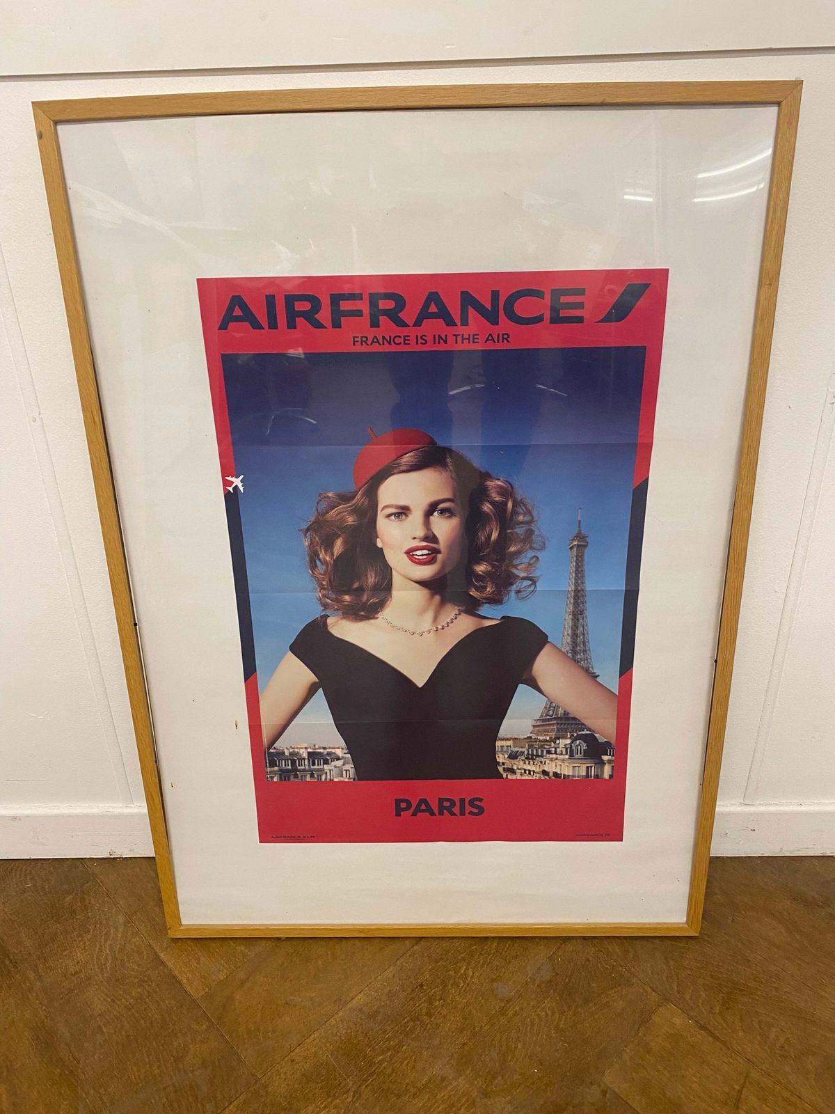 Original Vintage Glazed Framed Air France Travel Poster "France Is In The Air"