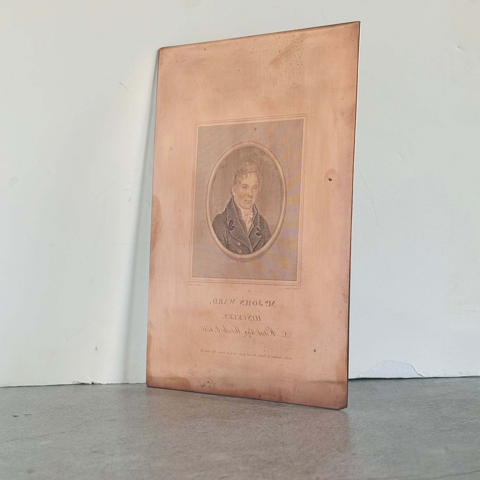 Large Antique Etched Copper Printing Plate Portrait