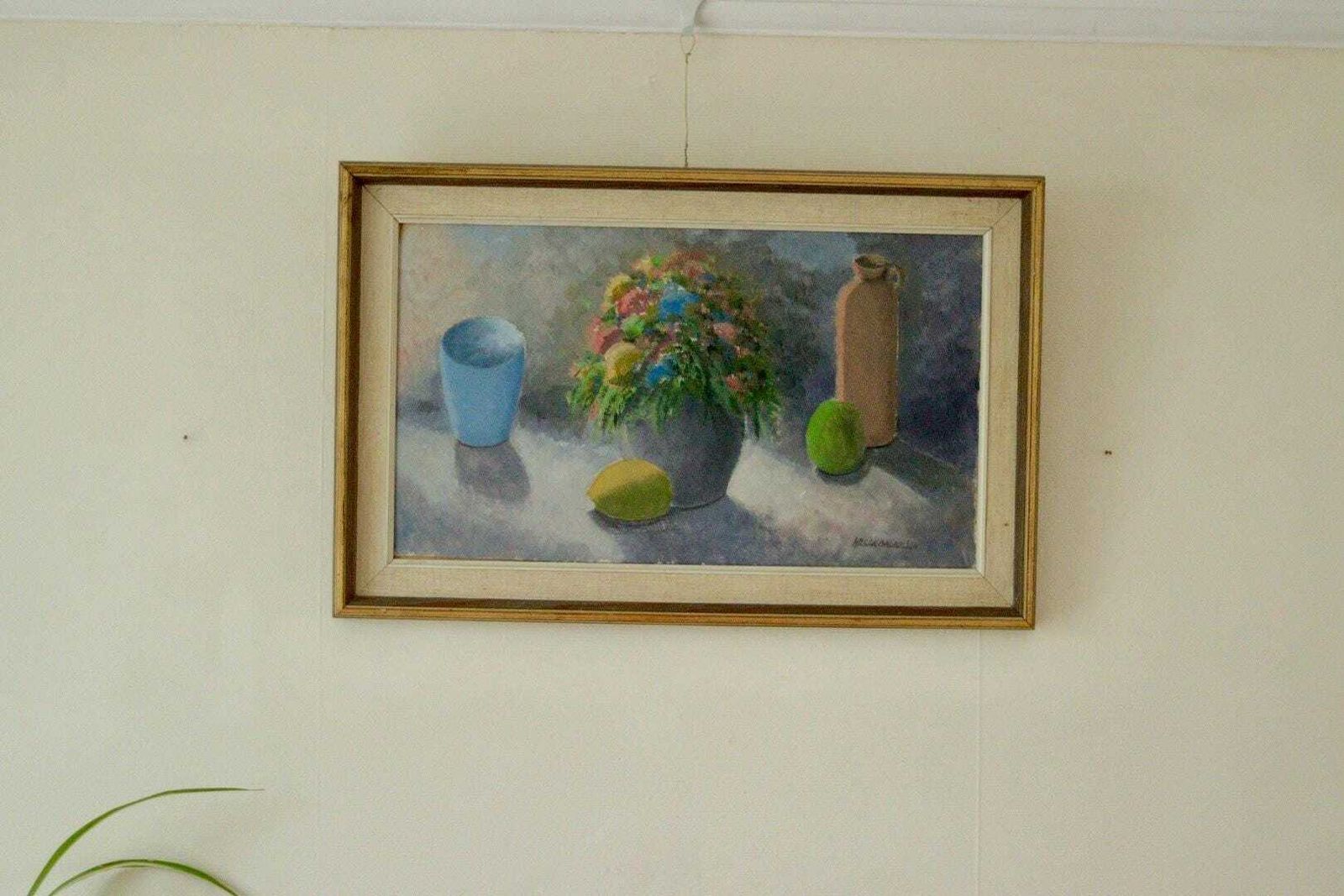 Original Mid Century Scandinavian Oil On Panel – “Still Life” By Helge Andersson – Vintage & Framed, 57 × 37 Cm (22.4 × 14.6 In) photo furniture
