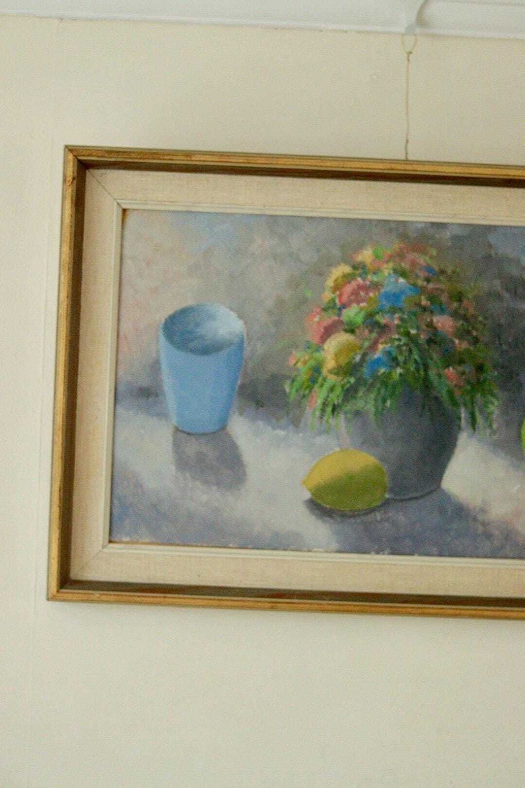 Original Mid Century Scandinavian Oil On Panel – “Still Life” By Helge Andersson – Vintage & Framed, 57 × 37 Cm (22.4 × 14.6 In) photo Art