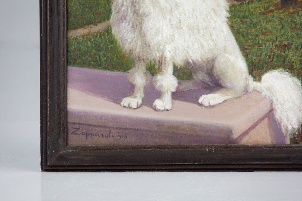 Early 20th Century Oil On Canvas Dog Portrait Of A White Poodle photo 1200.0