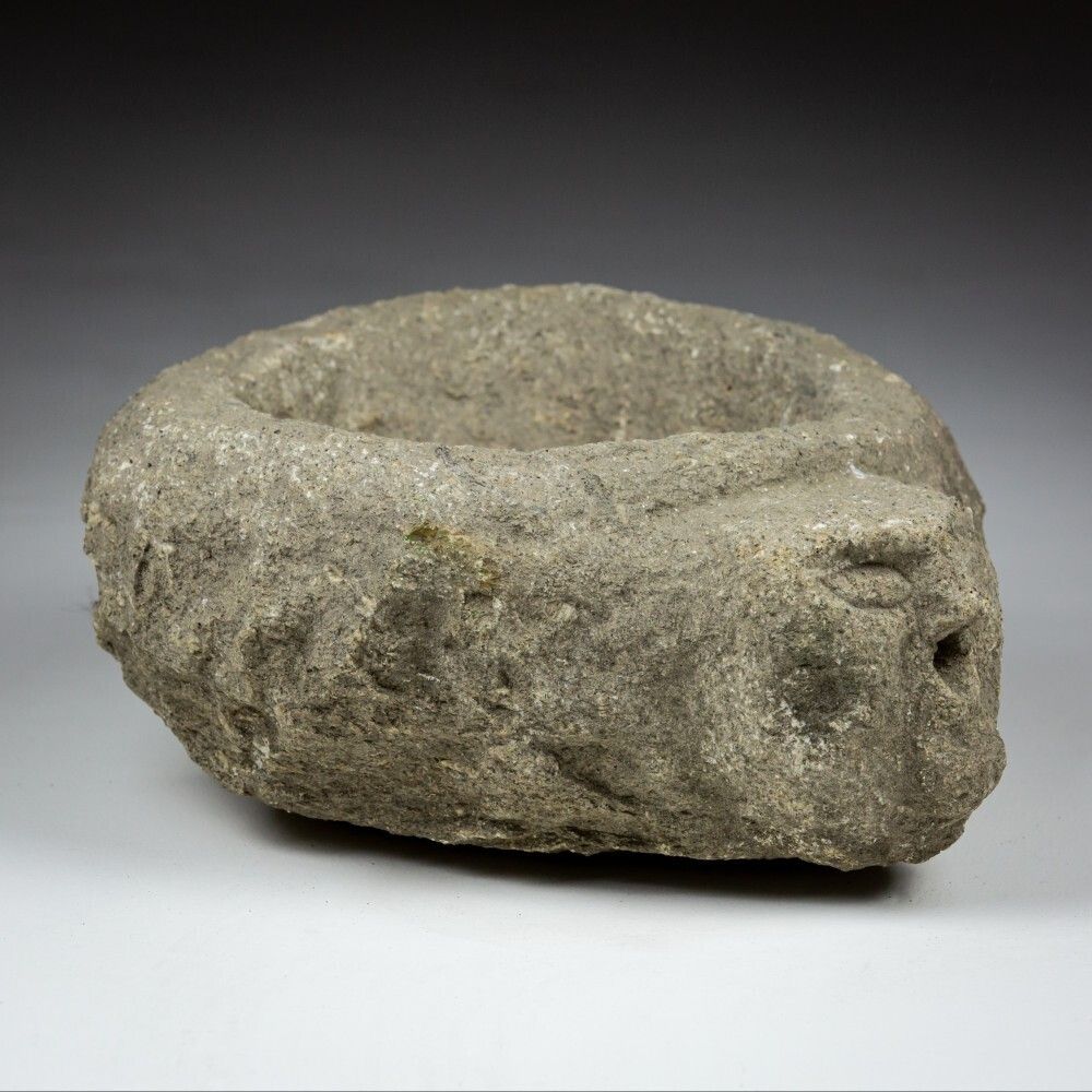 Late Medieval Granite Benitier Or Stoup With Primitive Head As The Water Spout. photo vintage