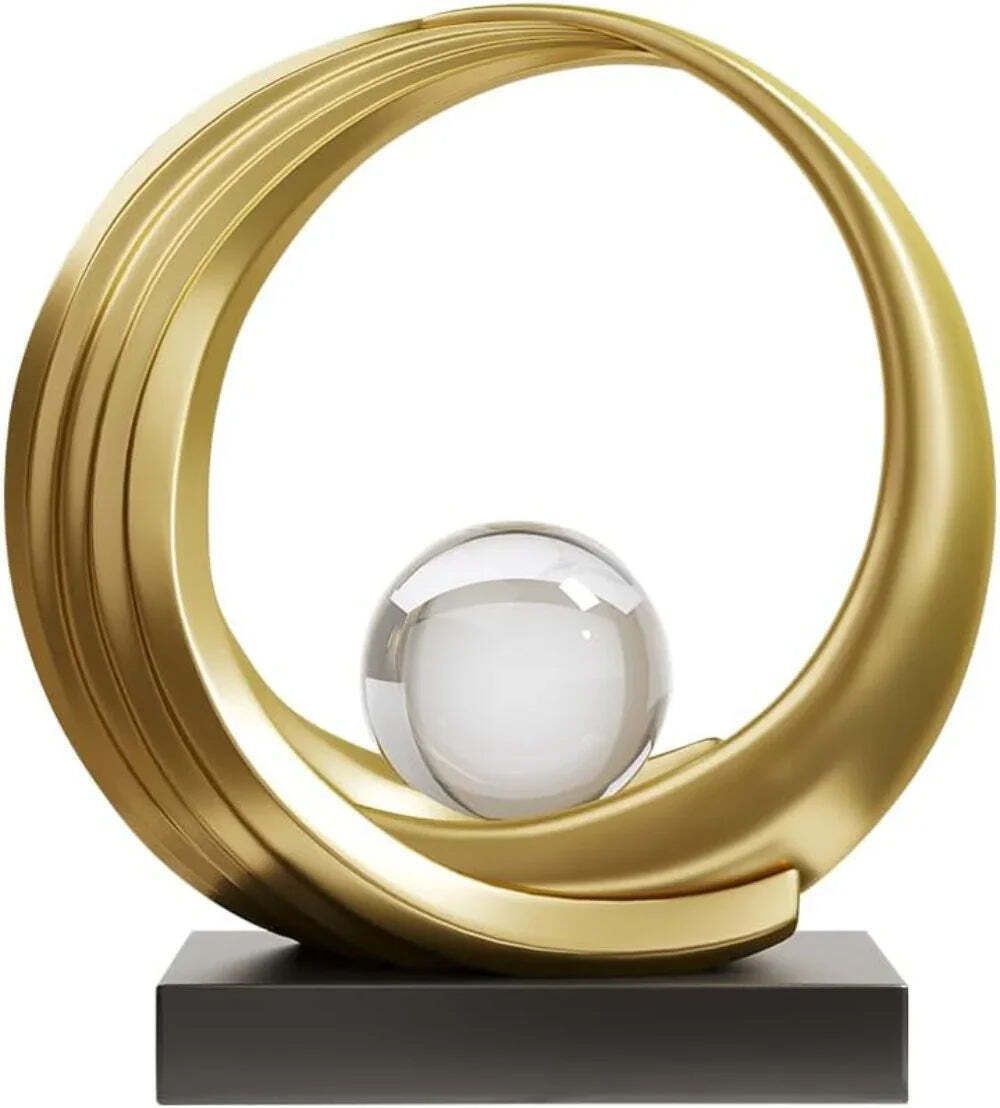 Modern Abstract Golden Circle Crystal Ball Sculpture photo for sale