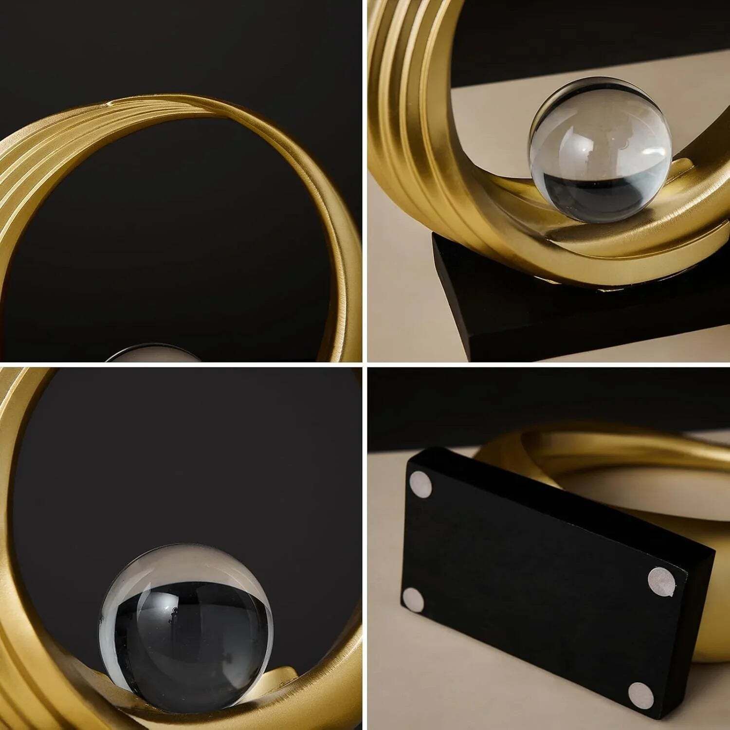 Modern Abstract Golden Circle Crystal Ball Sculpture photo vinterior