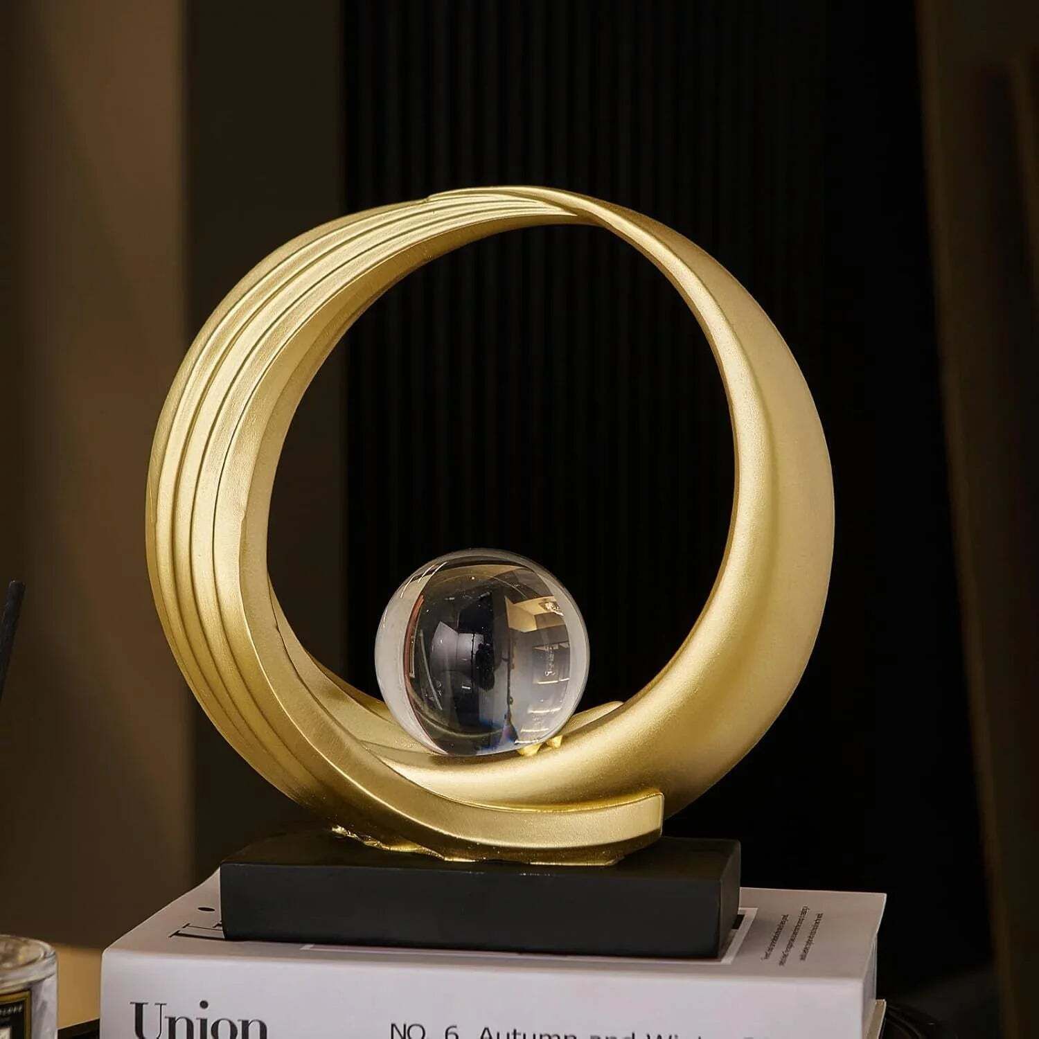 Modern Abstract Golden Circle Crystal Ball Sculpture photo buy