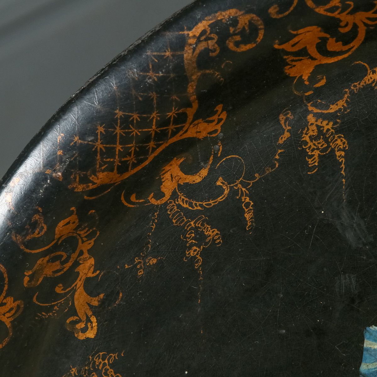 English Victorian Ebonised Chinoiserie Floral Papier Mâché Drinks Butlers Serving Tray (Circa 1870) photo Home Decor