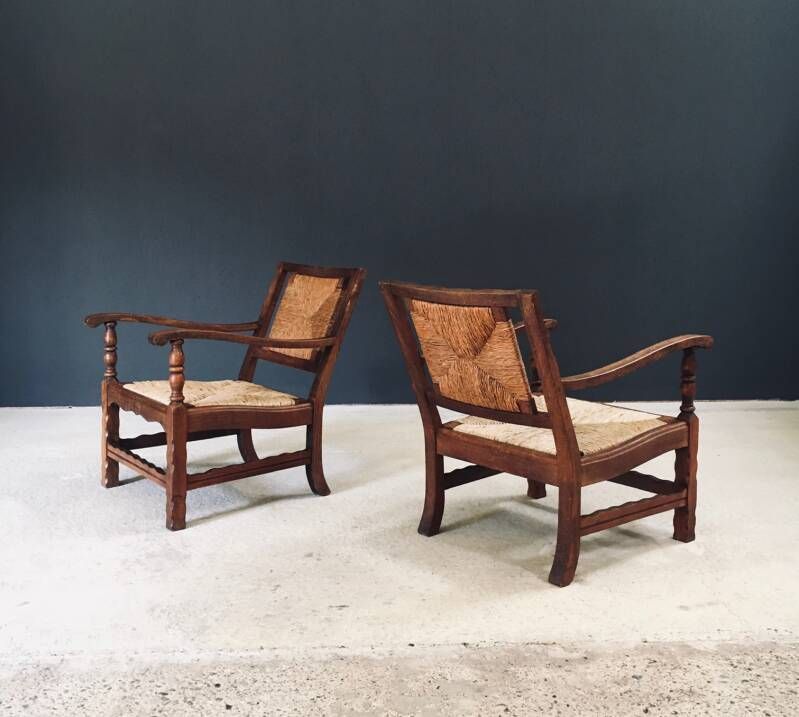 Arts & Crafts Handcrafted Low Lounge Armchairs, Belgium 1920's / 1 photo for sale