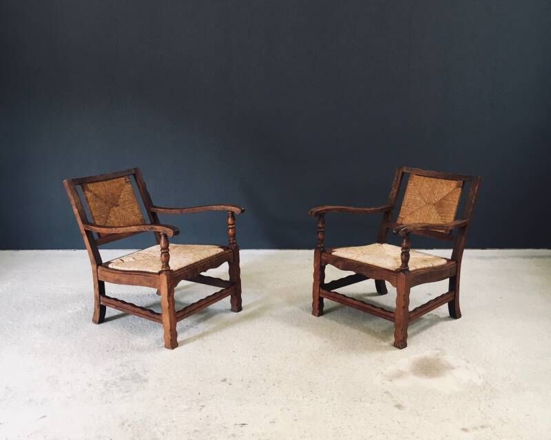 Arts & Crafts Handcrafted Low Lounge Armchairs, Belgium 1920's / 1 photo buy