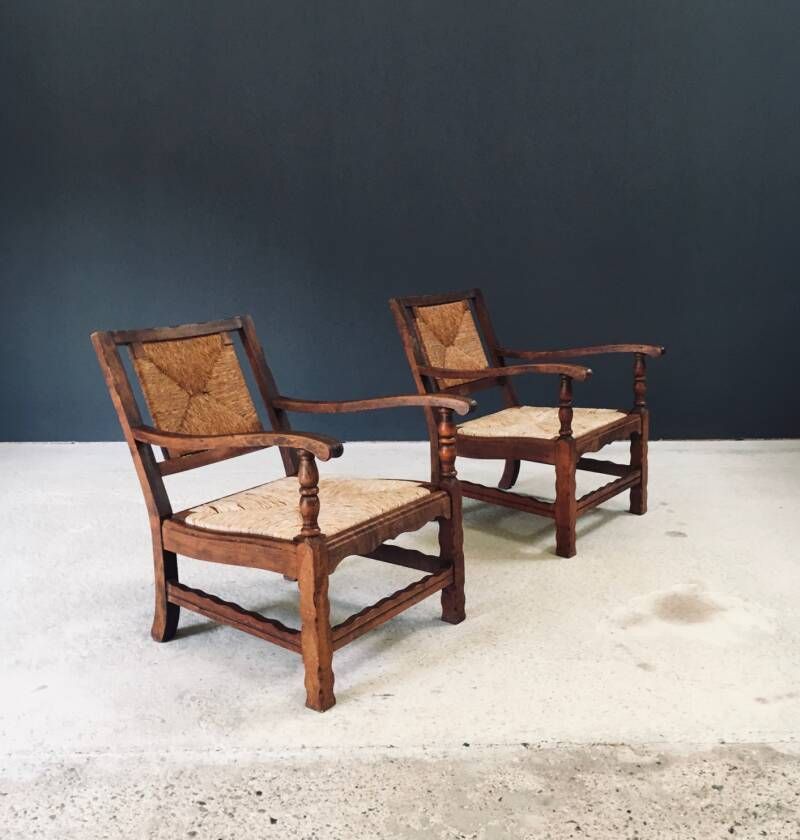 Arts & Crafts Handcrafted Low Lounge Armchairs, Belgium 1920's / 1 photo vintage