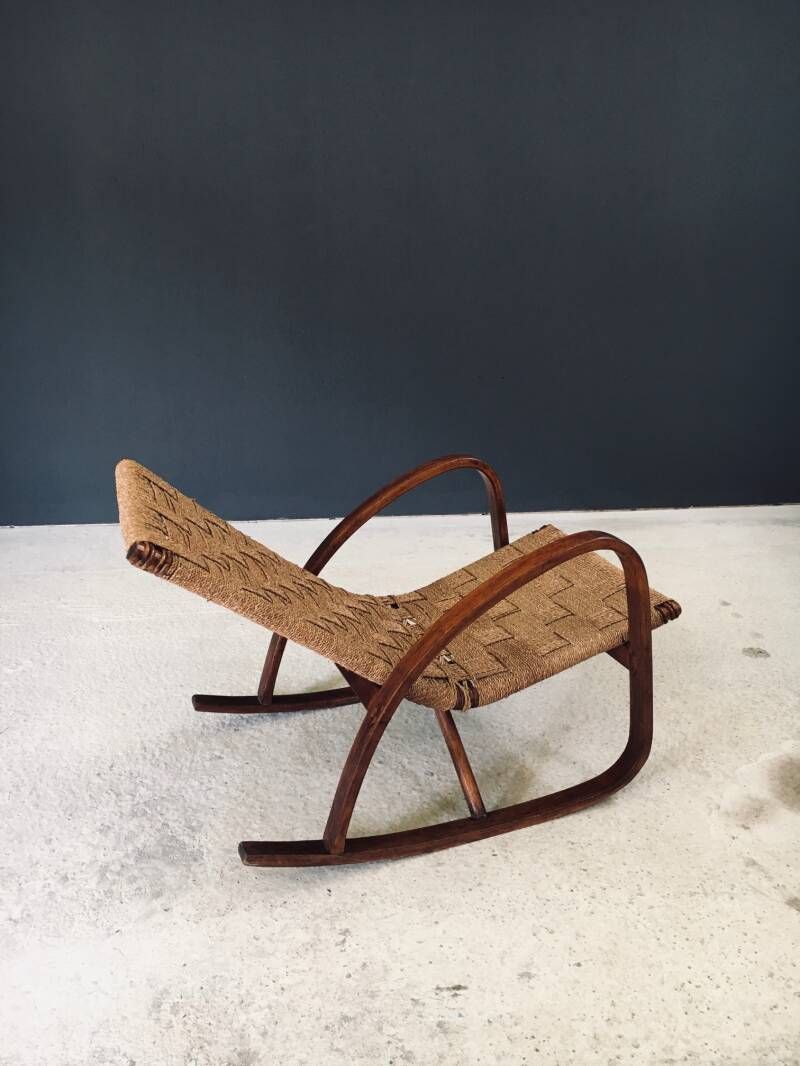 Meubels Mid Century Design Schommelstoel Met Touwbekleding, Italië Ca. Jaren 1950 photo